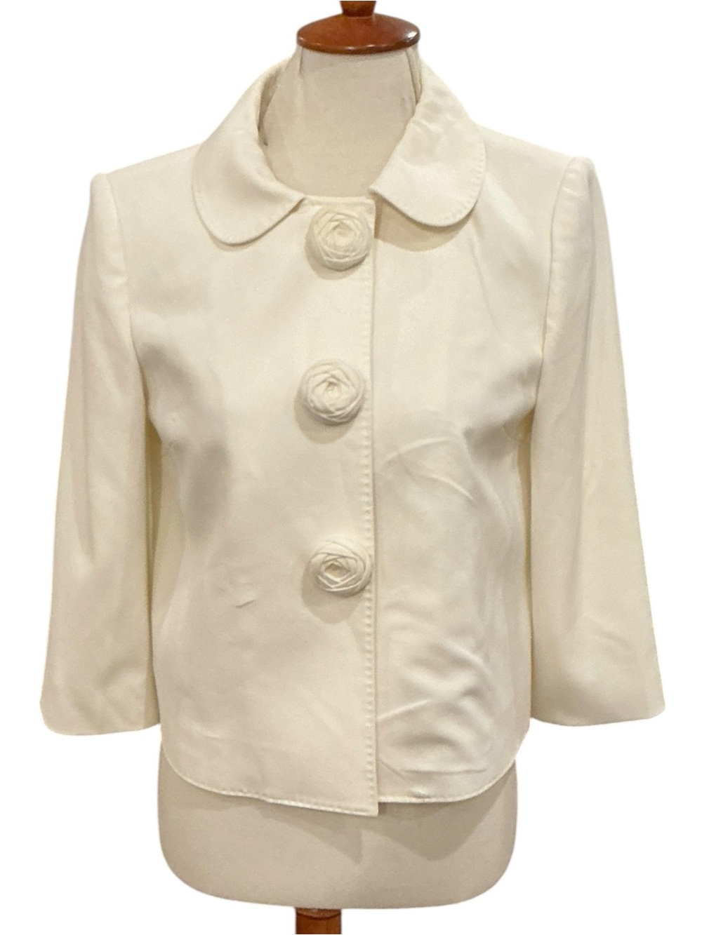Cream Cropped Floral-Button Jacket Sz 6